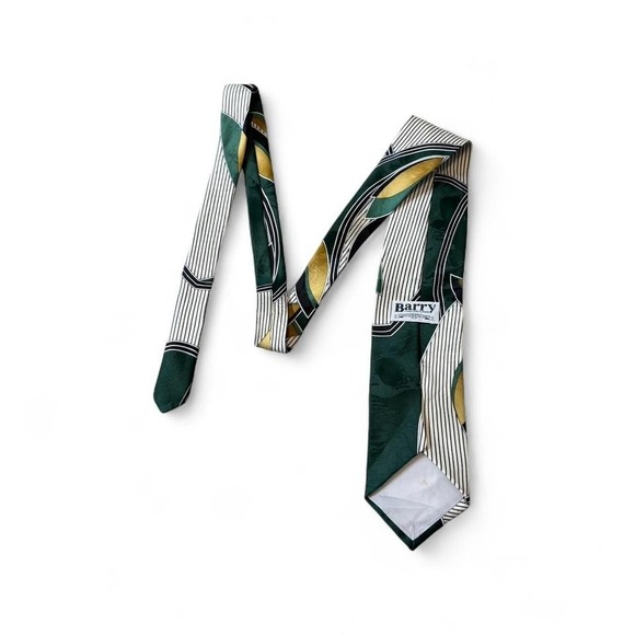 Vintage 90's Green, Gold, and White Patterned Tie - Picture 4 of 8